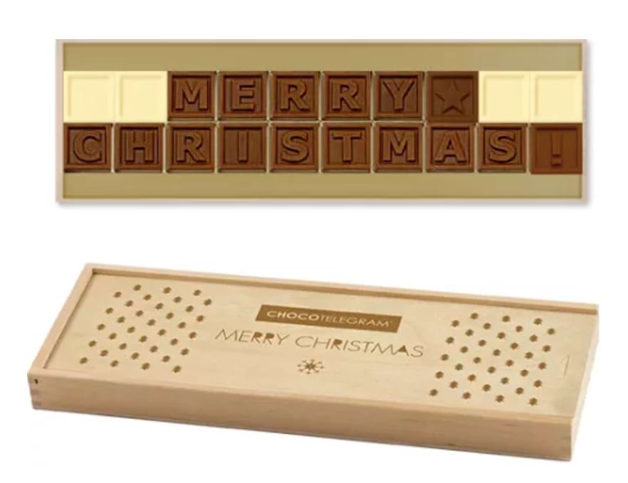 Schokolade mit der Aufschrift „Merry Christmas“